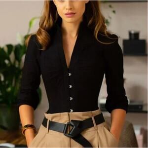 CORSET STORY | Black Size 30 Corset 3/4 Sleeve Spiral Boned Corset Shirt